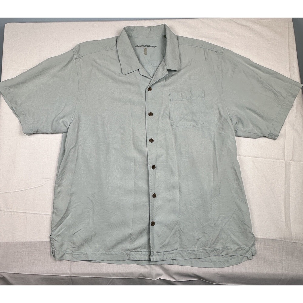 Tommy Bahama Mens XL Light Turquoise Original Fit 100% Silk Aloha Hawaiian